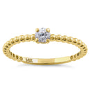 Solid 14K Yellow Gold Beaded Round CZ Engagement Ring