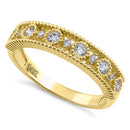 Solid 14K Yellow Gold Alternating Round Cut CZ Ring
