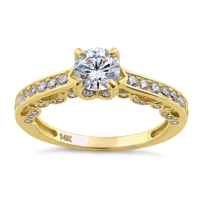 Solid 14K Yellow Gold Elegant Round Cut CZ Engagement Ring