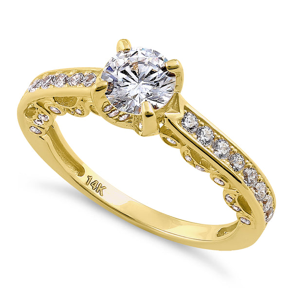 Solid 14K Yellow Gold Elegant Round Cut CZ Engagement Ring