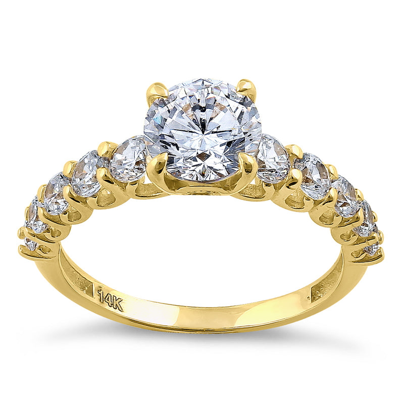 Solid 14K Yellow Gold Regal Round Cut CZ Engagement Ring