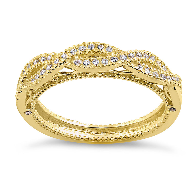 Solid 14K Yellow Gold Classic Twist CZ Ring