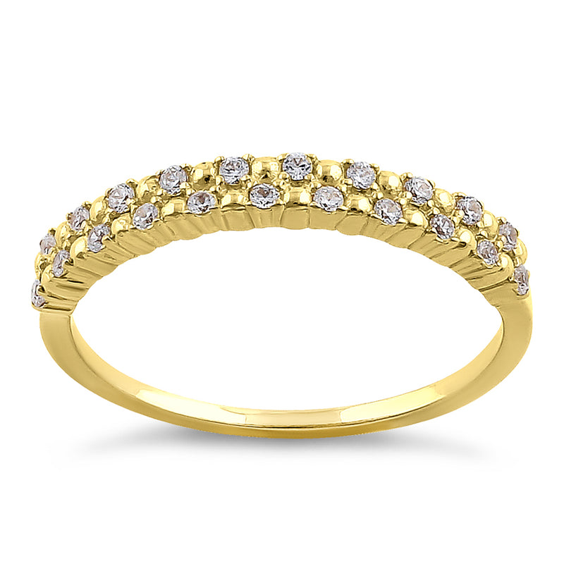 Solid 14K Yellow Gold Beads & Round Cut CZ Ring