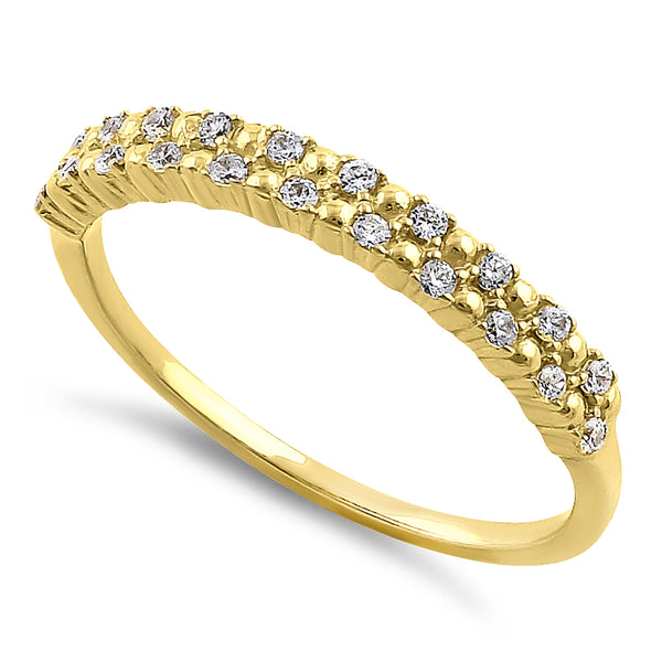 Solid 14K Yellow Gold Beads & Round Cut CZ Ring