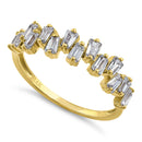 Solid 14K Yellow Gold Baguette Tapered Cut Cluster CZ Ring