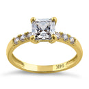 Solid 14K Yellow Gold Princess Cut CZ Engagement Ring