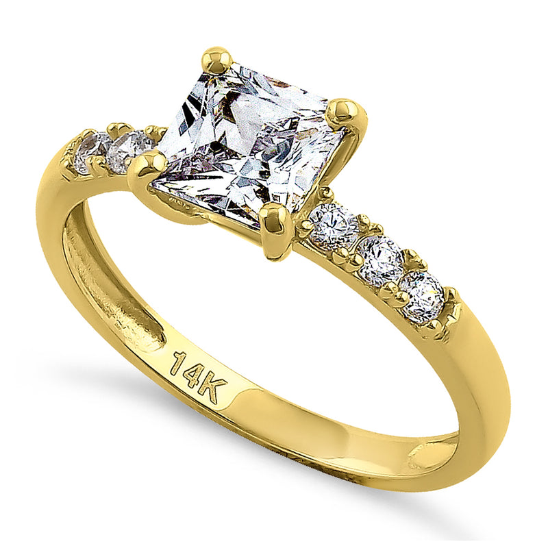 Solid 14K Yellow Gold Princess Cut CZ Engagement Ring