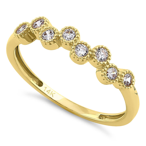 Solid 14K Yellow Gold Rhythm Round Cut CZ Ring