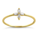 Solid 14K Yellow Gold Cross Marquise Cut CZ Ring