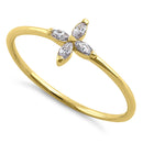 Solid 14K Yellow Gold Cross Marquise Cut CZ Ring