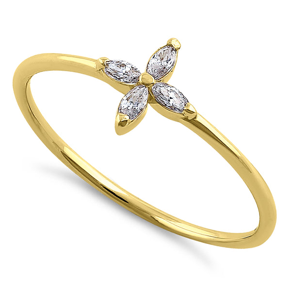 Solid 14K Yellow Gold Cross Marquise Cut CZ Ring