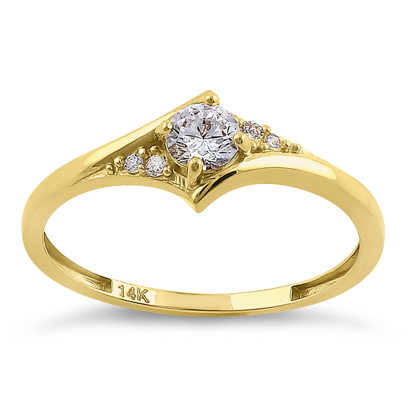 Solid 14K Yellow Gold Fancy Round Cut CZ Engagement Ring
