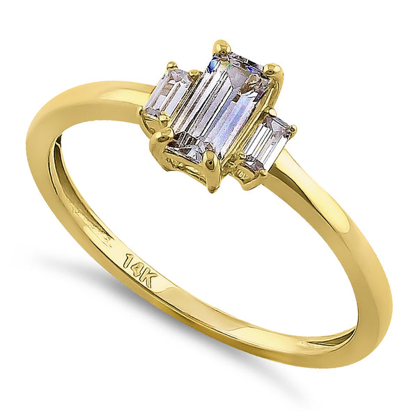 Solid 14K Yellow Gold Baguette Straight Cut CZ Engagement Ring