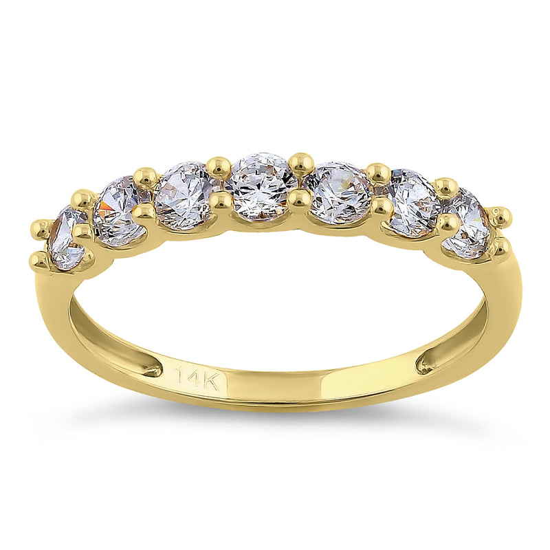 Solid 14K Yellow Gold Single Row Round Cut CZ Ring