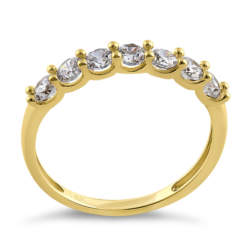 Solid 14K Yellow Gold Single Row Round Cut CZ Ring