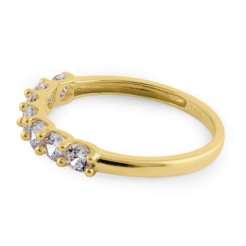 Solid 14K Yellow Gold Single Row Round Cut CZ Ring