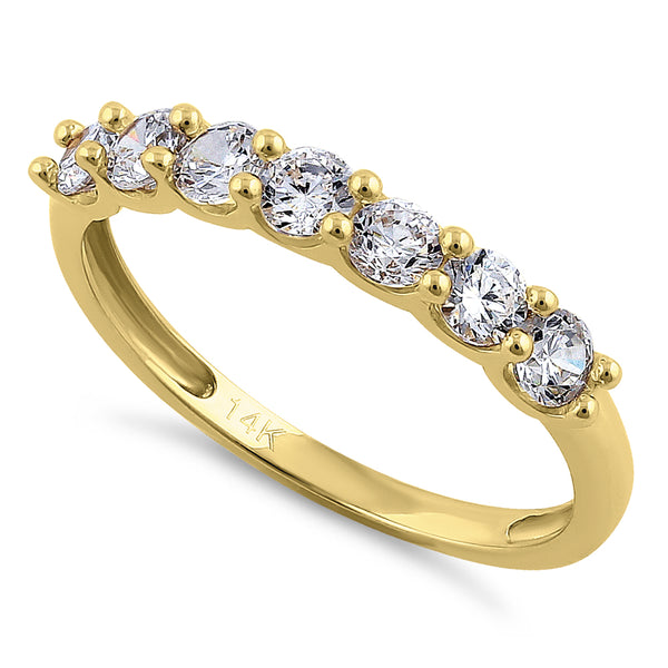 Solid 14K Yellow Gold Single Row Round Cut CZ Ring