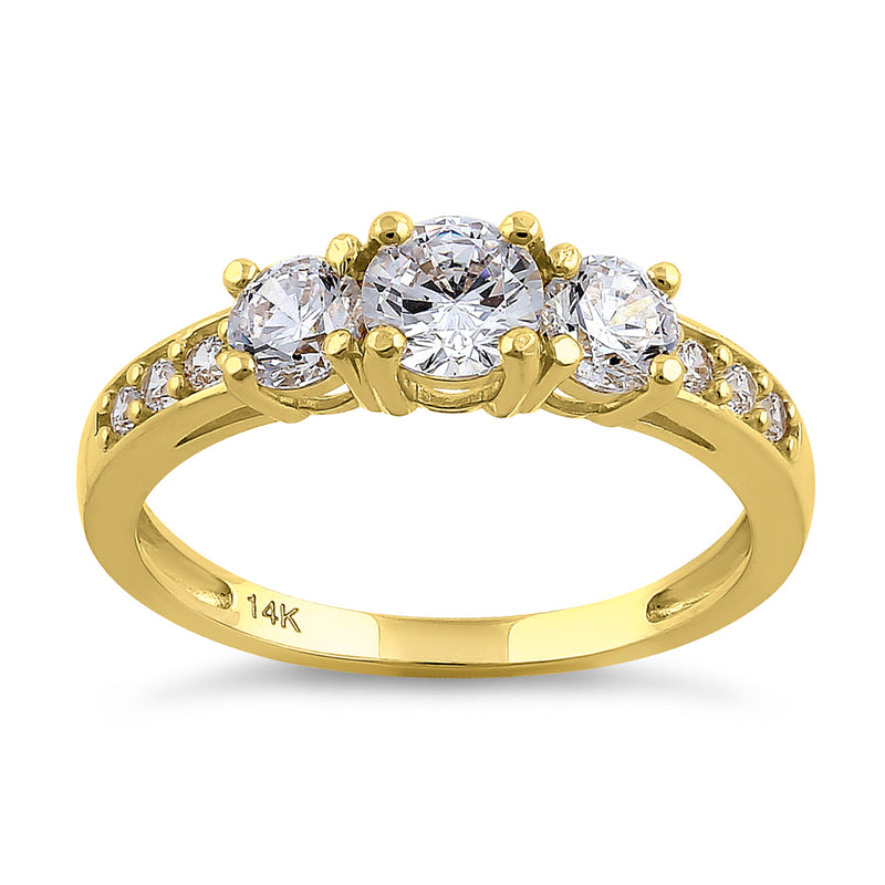 Solid 14K Yellow Gold Classic 5mm Triple Round Cut CZ Engagement Ring