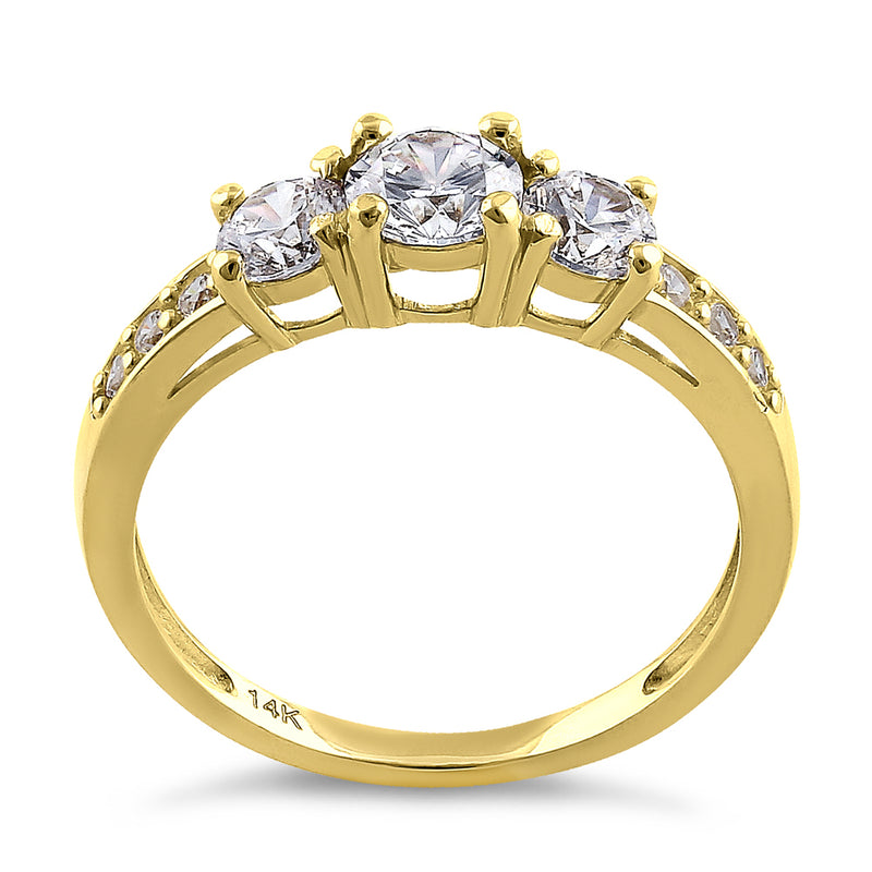 Solid 14K Yellow Gold Classic 5mm Triple Round Cut CZ Engagement Ring