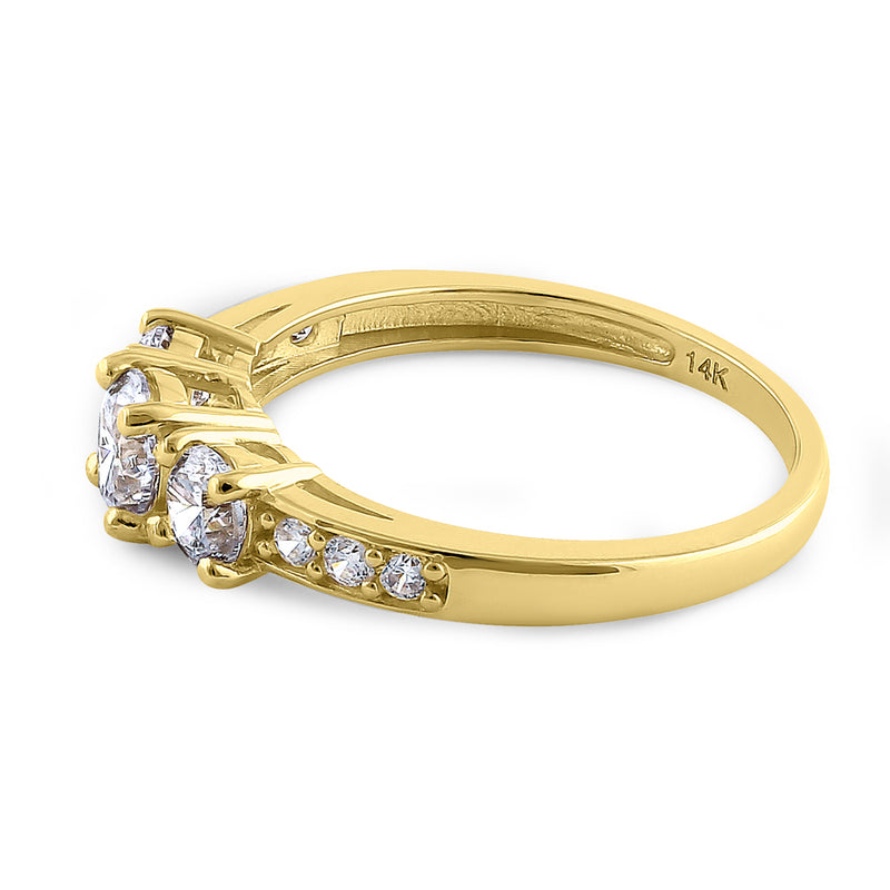 Solid 14K Yellow Gold Classic 5mm Triple Round Cut CZ Engagement Ring