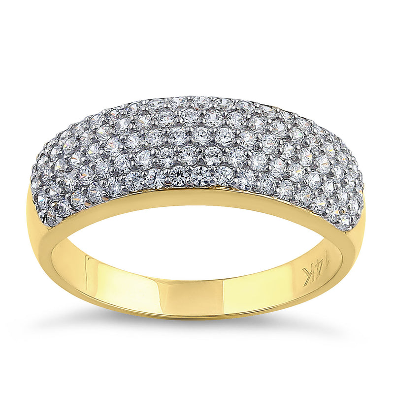Solid 14K Yellow Gold & White Gold Plated Pave CZ Ring