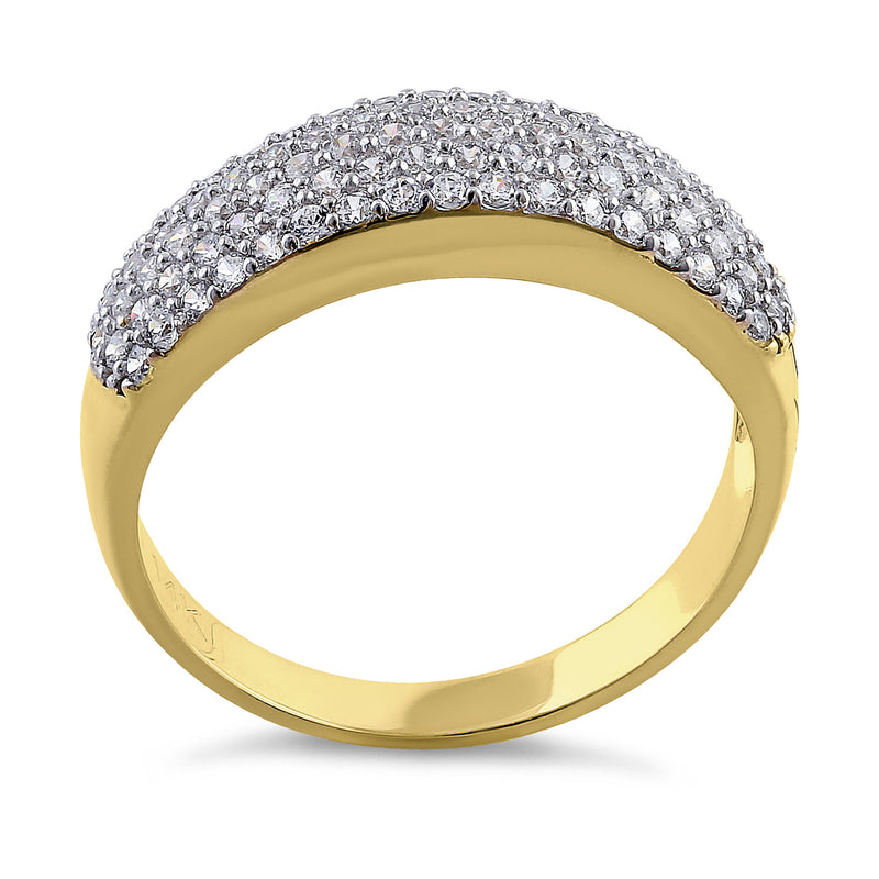 Solid 14K Yellow Gold & White Gold Plated Pave CZ Ring