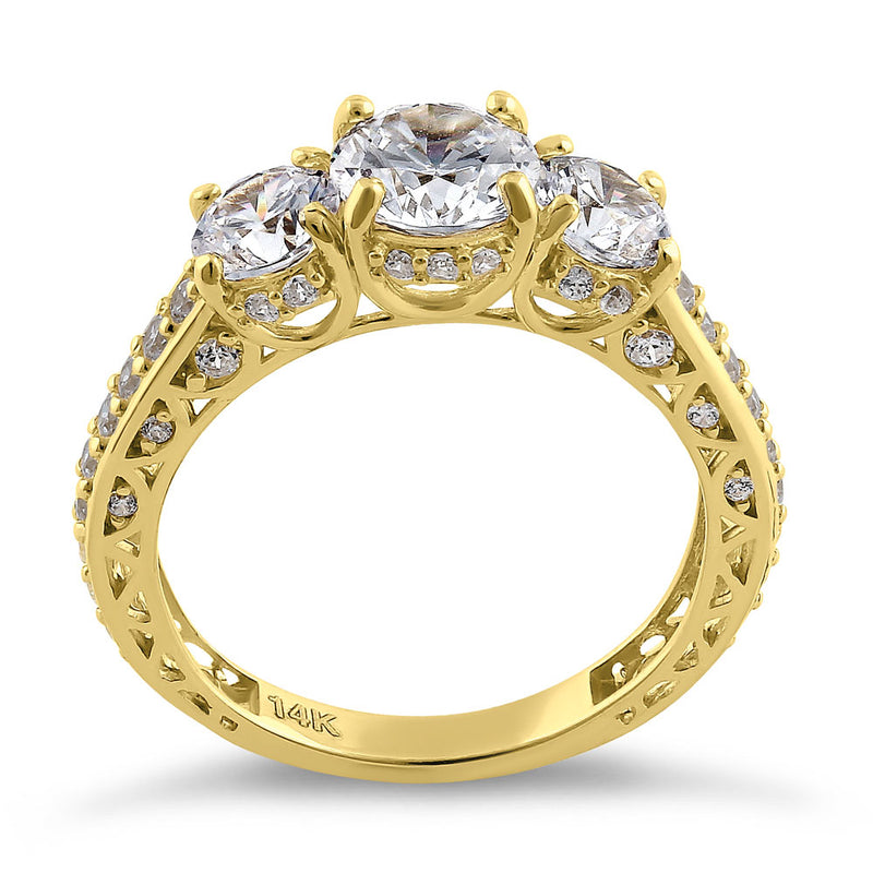Solid 14K Yellow Gold Victorian Style Round Cut CZ Engagement Ring