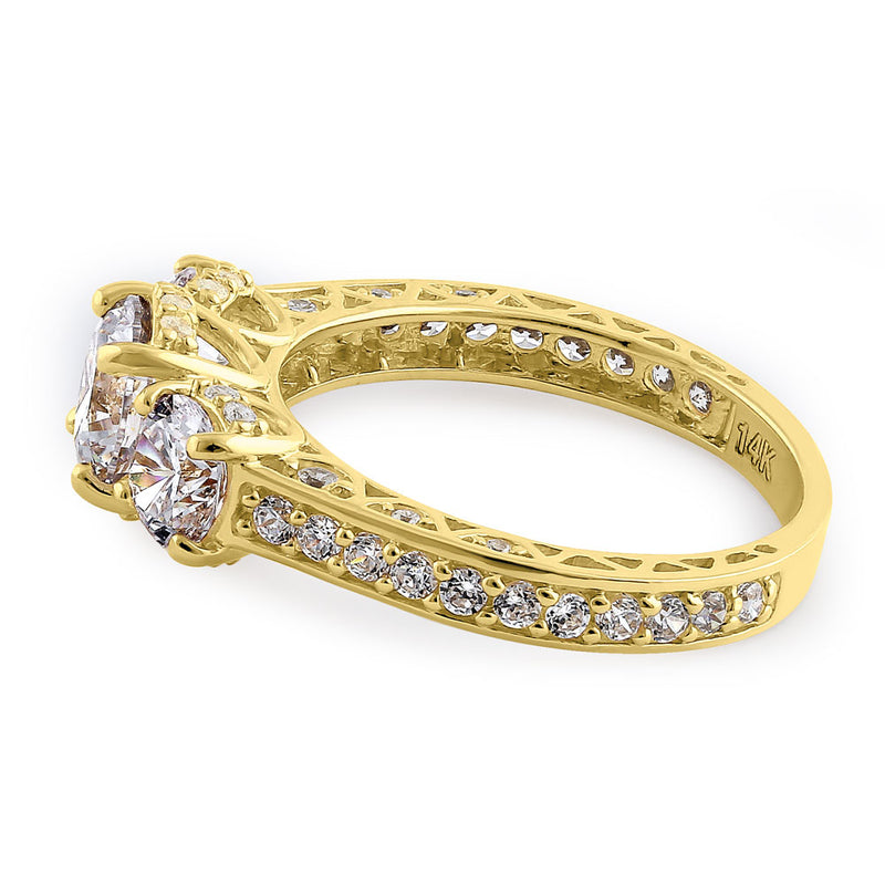 Solid 14K Yellow Gold Victorian Style Round Cut CZ Engagement Ring
