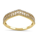 Solid 14K Yellow Gold Layered Chevron CZ Ring