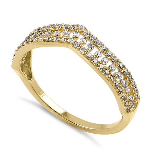 Solid 14K Yellow Gold Layered Chevron CZ Ring