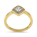 Solid 14K Yellow Gold Princess Diamond Halo CZ Ring