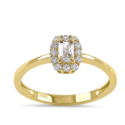 Solid 14K Yellow Gold Radiant CZ Halo Ring