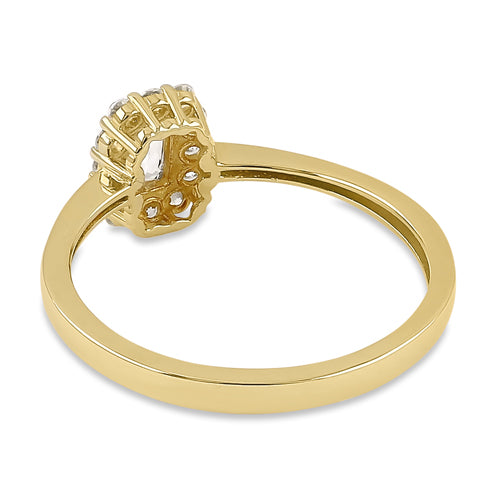 Solid 14K Yellow Gold Radiant CZ Halo Ring