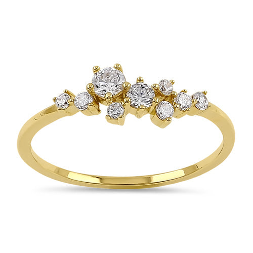 Solid 14K Yellow Gold Round CZ Cluster Ring