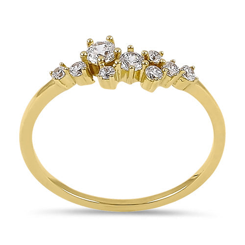 Solid 14K Yellow Gold Round CZ Cluster Ring
