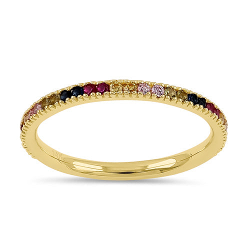 Solid 14K Yellow Gold Colorful CZ Ring