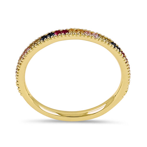 Solid 14K Yellow Gold Colorful CZ Ring