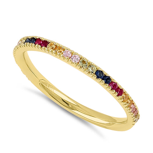 Solid 14K Yellow Gold Colorful CZ Ring
