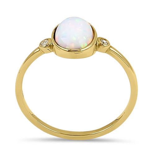 Solid 14K Yellow Gold Oval Opal CZ Ring