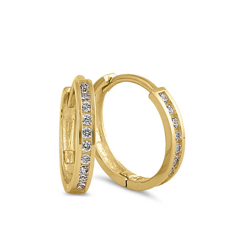 Solid 14K Yellow Gold 2mm x 13mm Clear CZ Hoop Earrings