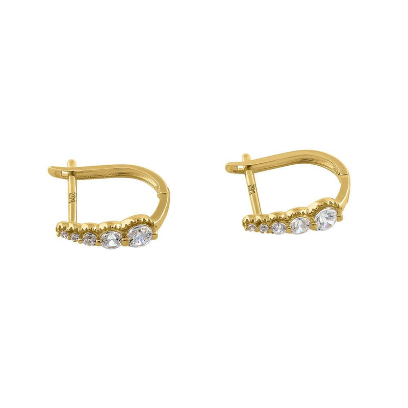 Solid 14K Yellow Gold U Shaped Round CZ Hoop Earrings