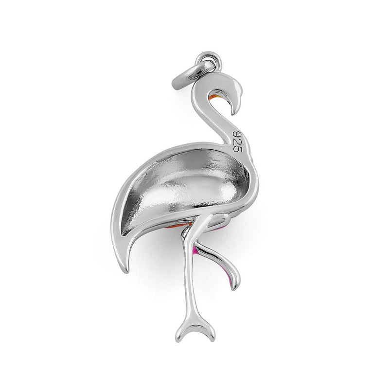 Sterling Silver Hand-Painted Sunrise Flamingo Pendant