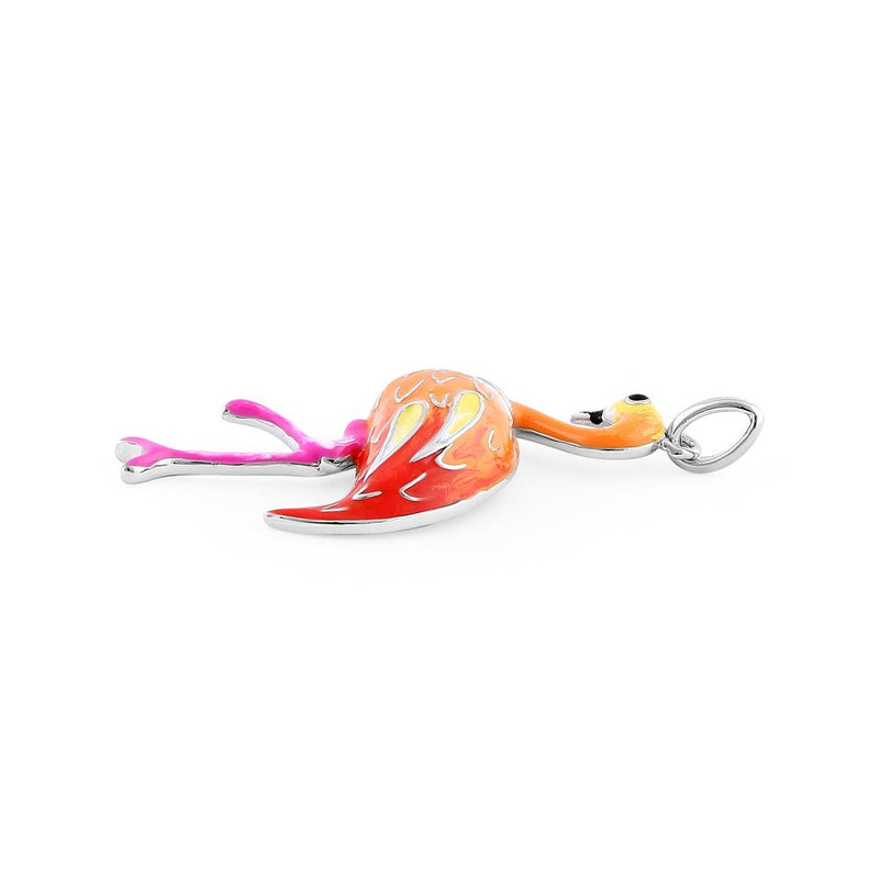 Sterling Silver Hand-Painted Sunrise Flamingo Pendant