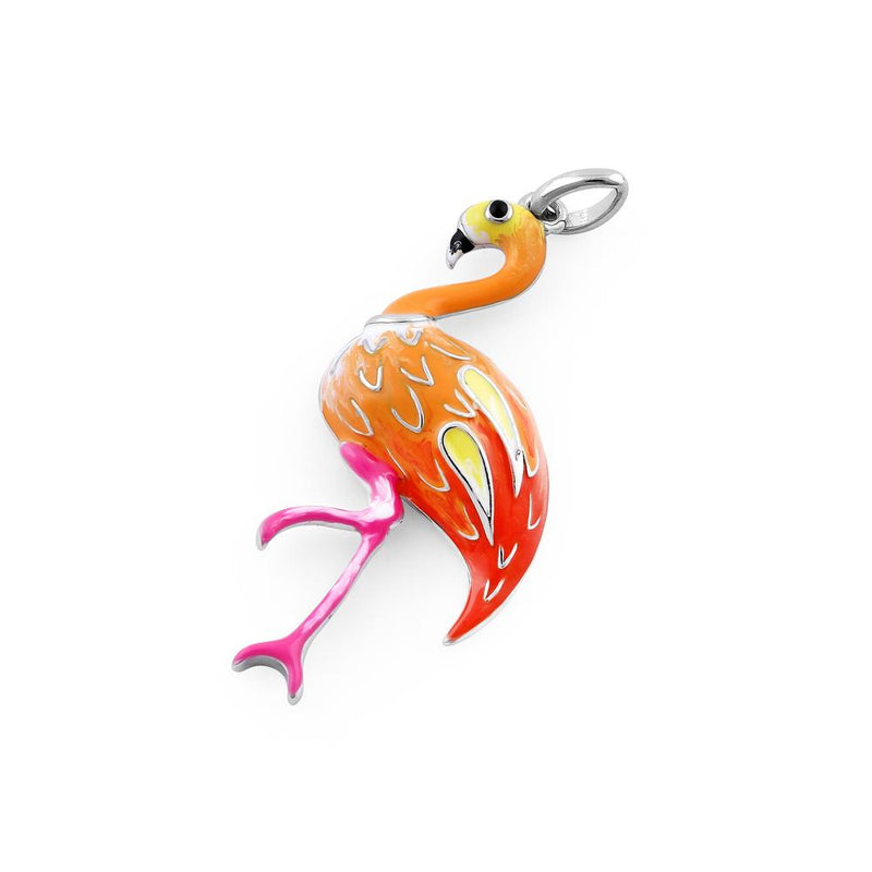 Sterling Silver Hand-Painted Sunrise Flamingo Pendant