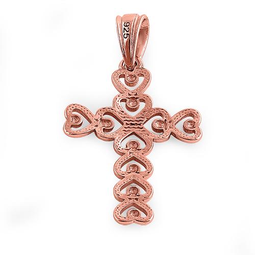 Sterling Silver Rose Gold Plated Multiple Heart Shaped Cross Pendant