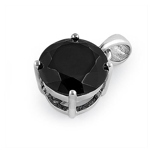 Sterling Silver 10MM Round Black CZ Pendant