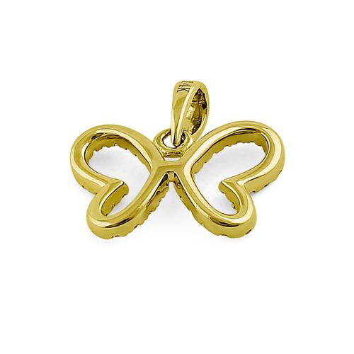 Solid 14K Yellow Gold Butterfly Diamond Pendant