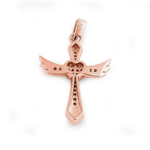 Sterling Silver Winged Cross Clear CZ Pendant