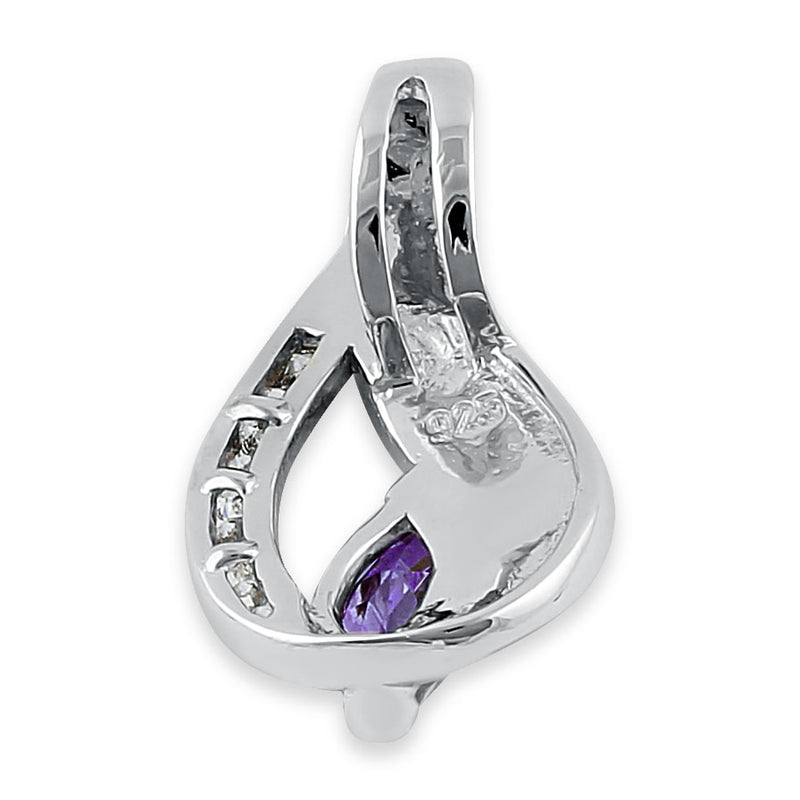 Sterling Silver Lab Opal Marquise Amethyst CZ Pendant