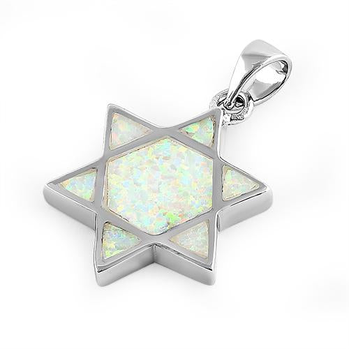 Sterling Silver White Lab Opal Star of David Pendant